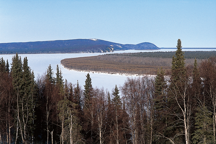 Fvrier  Le Yukon gel en direction de Grayling,  hauteur dAnvik.