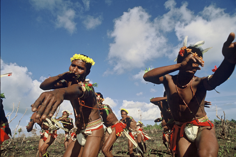 Danse de rcolte du yam aux les Trobriands: la simplicit des parures fait toute leur beaut.