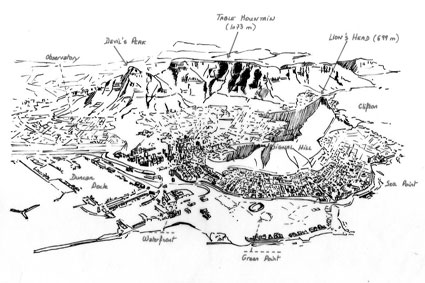 La ville au pied de la montagne de la Table  LeCap (Afrique du Sud).