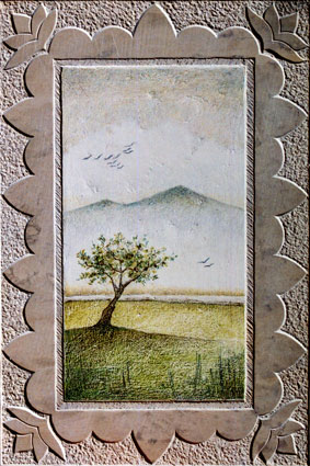Première migration. Technique mixte (gravure sur pierre et pigments).