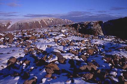 Sur les hauteurs dominant GriseFiord, la neige est retombe ds le dbut de septembre.